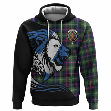 Sutherland Tartan Crest Hoodie Scottish Golden Lions Wave Flow