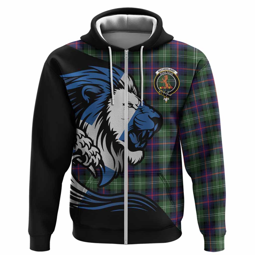 Sutherland Tartan Crest Hoodie Scottish Golden Lions Wave Flow