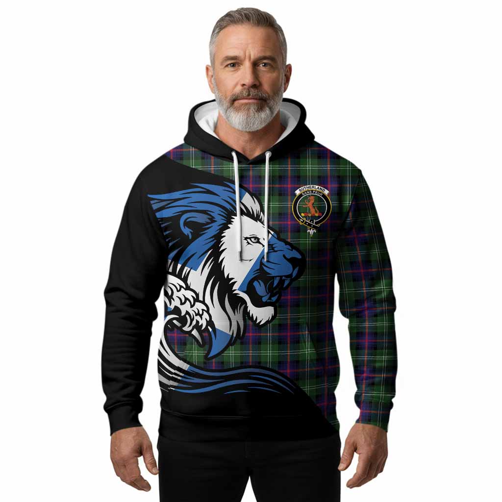 Sutherland Tartan Crest Hoodie Scottish Golden Lions Wave Flow