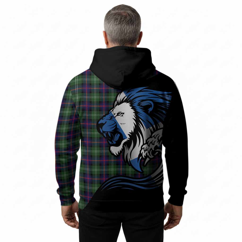 Sutherland Tartan Crest Hoodie Scottish Golden Lions Wave Flow