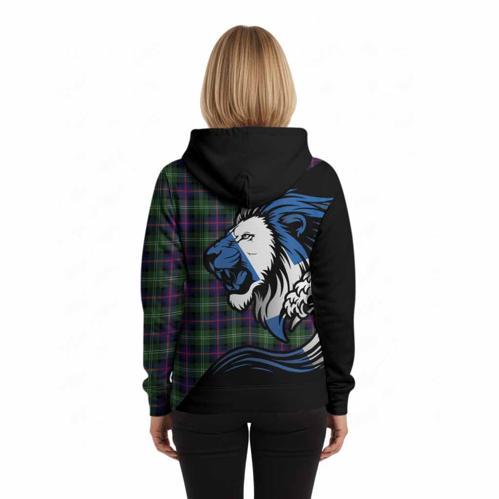 Sutherland Tartan Crest Hoodie Scottish Golden Lions Wave Flow