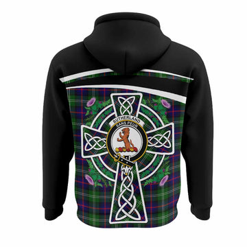 Sutherland Tartan Crest Hoodie Scottish Thistle Celtic Cross Alba Gu Brath