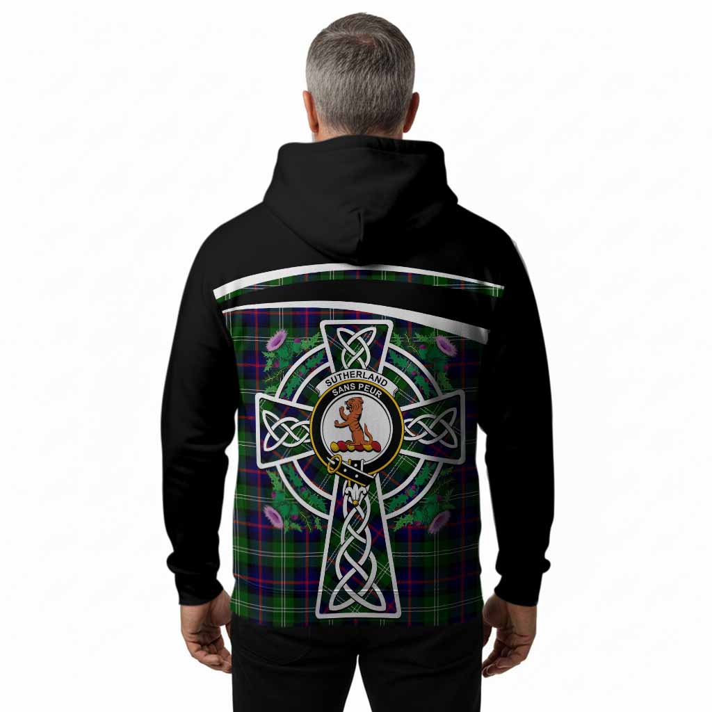 Sutherland Tartan Crest Hoodie Scottish Thistle Celtic Cross Alba Gu Brath