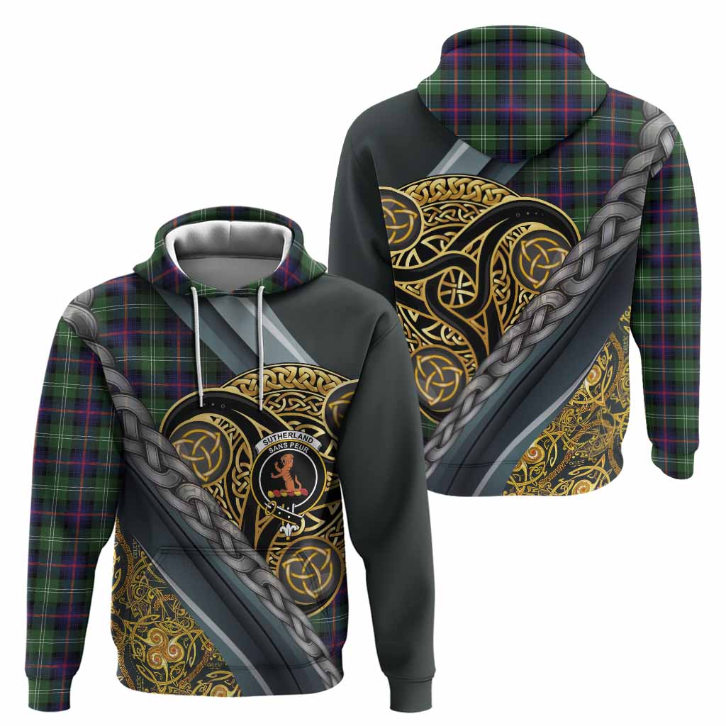 Sutherland Tartan Crest Hoodie Scottish Triskele Celtic