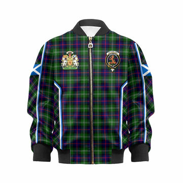 Sutherland Tartan Crest Kid Bomber Jacket Scotland Coat of Arm Flag Style