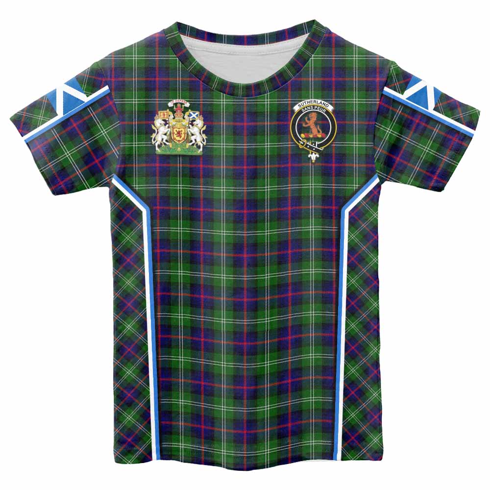 Sutherland Tartan Crest Kid T-shirt Scotland Coat of Arm Flag Style - Tartan Vibes Clothing