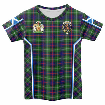 Sutherland Tartan Crest Kid T-shirt Scotland Coat of Arm Flag Style - Tartan Vibes Clothing