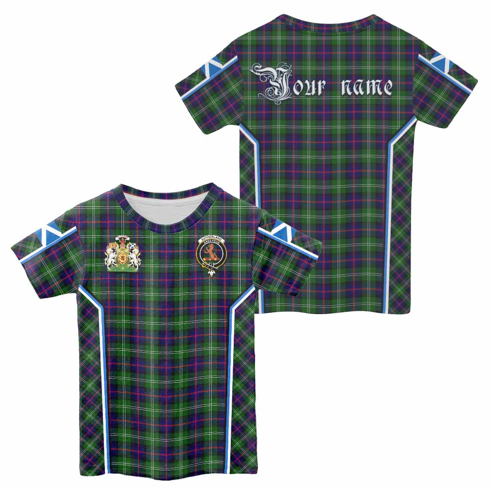 Sutherland Tartan Crest Kid T-shirt Scotland Coat of Arm Flag Style - Tartan Vibes Clothing