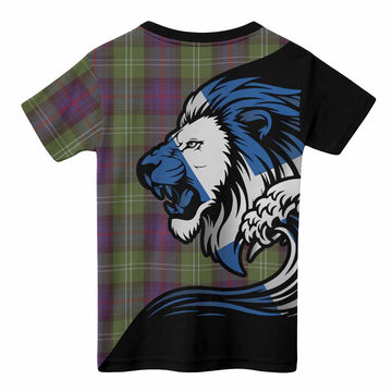 Sutherland Tartan Crest Kid T-shirt Scottish Golden Lions Wave Flow