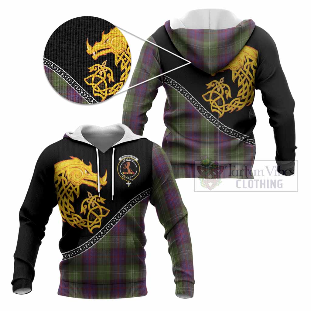 Sutherland Tartan Crest Knitted Hoodie Legendary Dragon Knot Half Style