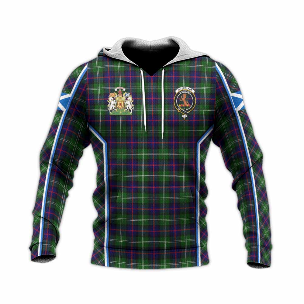 Sutherland Tartan Crest Knitted Hoodie Scotland Coat of Arm Flag Style - Tartan Vibes Clothing
