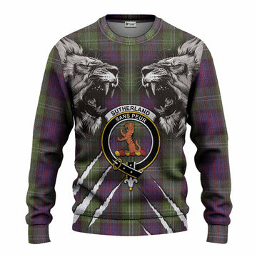Sutherland Tartan Crest Knitted Sweater Ferocious Lion Style