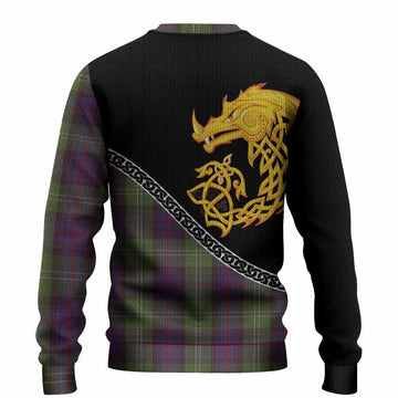 Sutherland Tartan Crest Knitted Sweater Legendary Dragon Knot Half Style