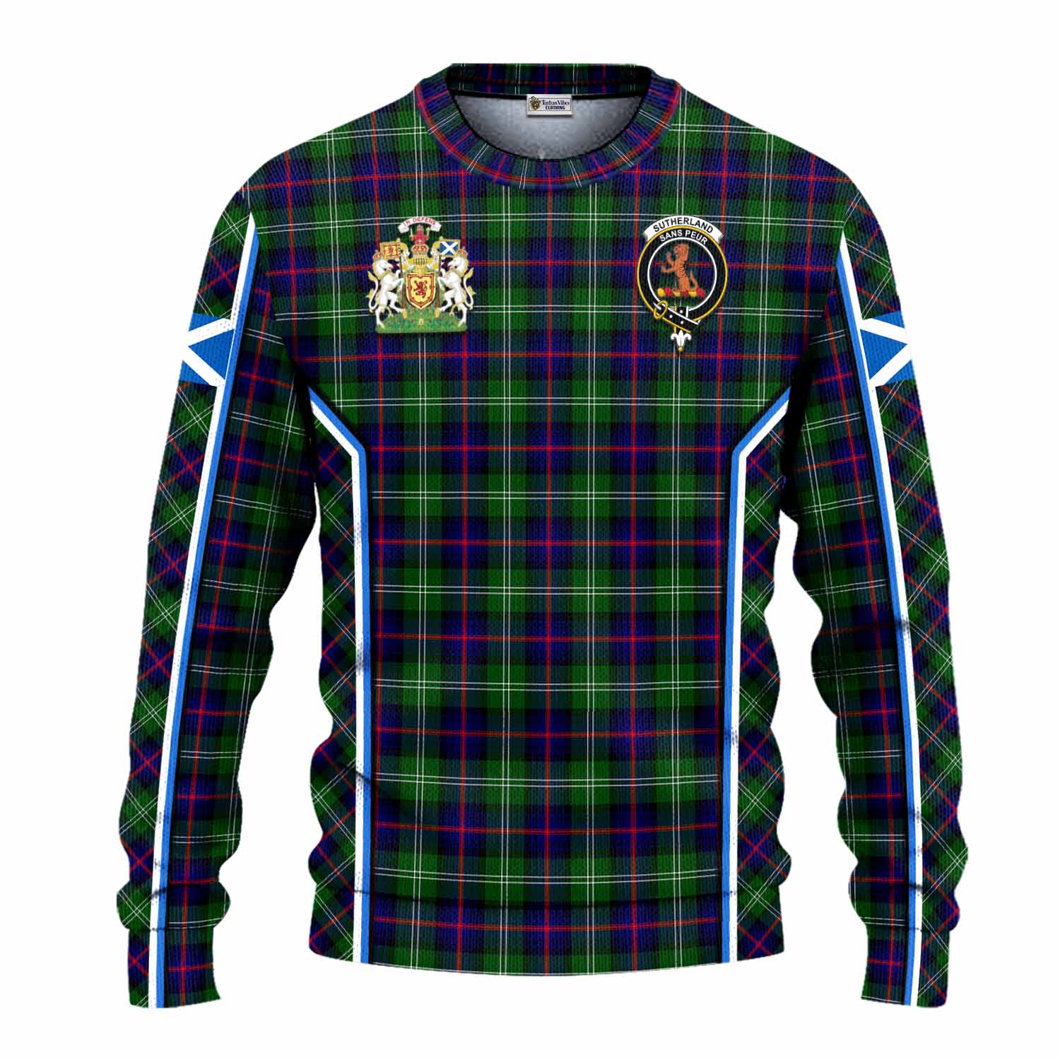 Sutherland Tartan Crest Knitted Sweater Scotland Coat of Arm Flag Style - Tartan Vibes Clothing