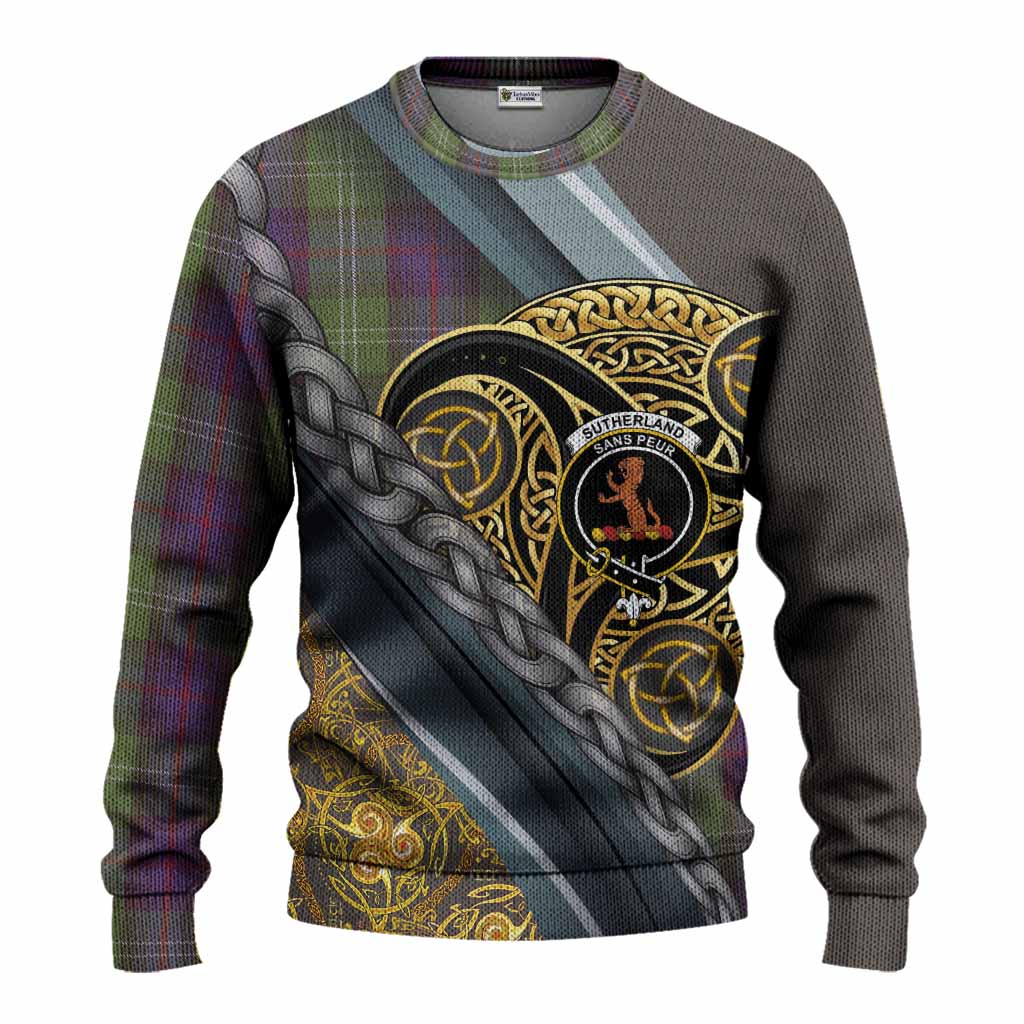 Sutherland Tartan Crest Knitted Sweater Scottish Triskele Celtic