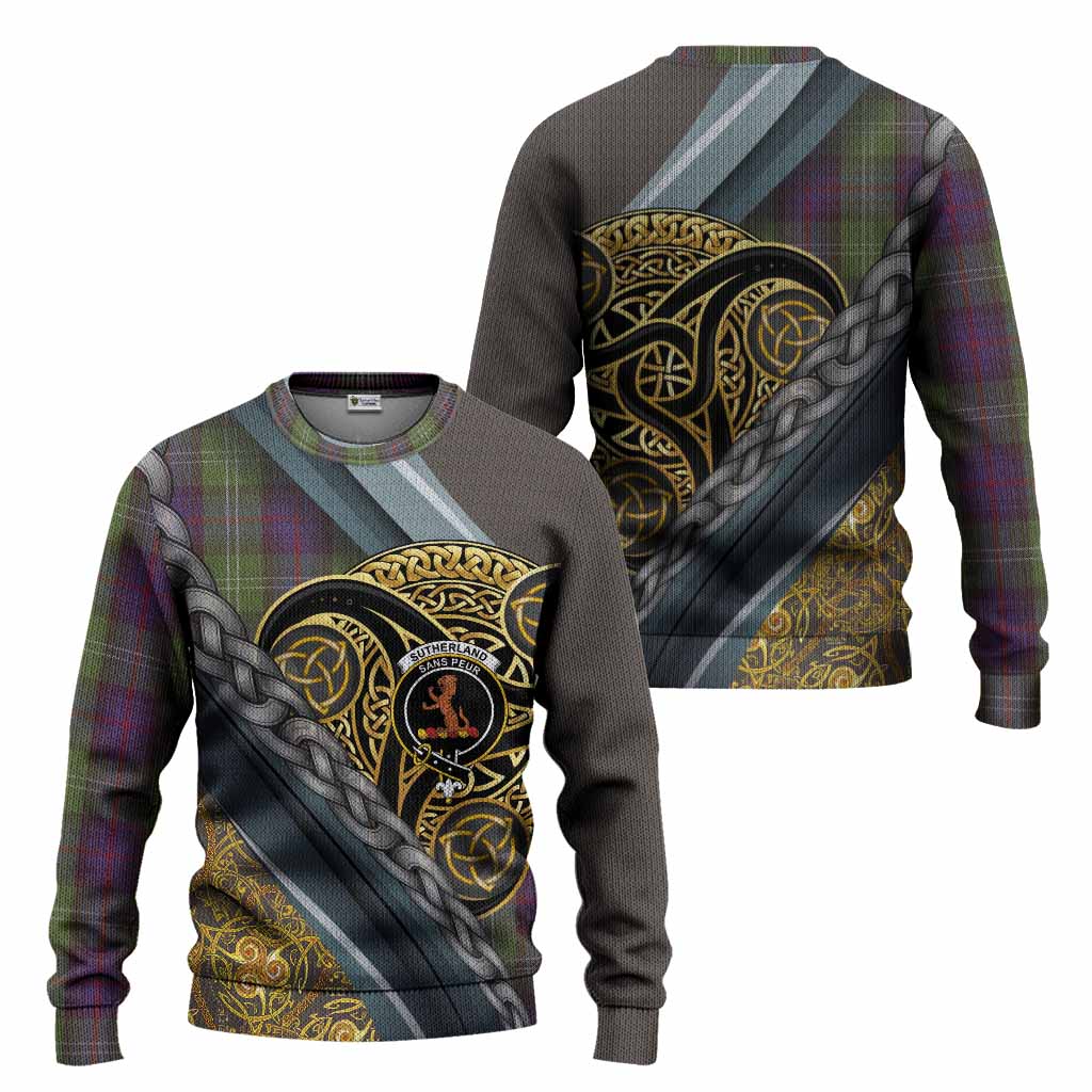Sutherland Tartan Crest Knitted Sweater Scottish Triskele Celtic