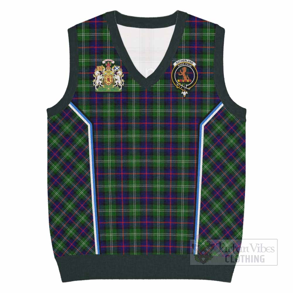 Sutherland Tartan Crest Knitted V-Neck Vest Scotland Coat of Arm Flag Style - Tartan Vibes Clothing
