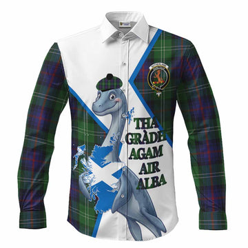 Sutherland Tartan Crest Loch Ness Monster Long Sleeve Button Shirts Nessie Scottish Map Tha Gradh Agam Air Alba