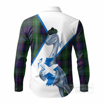 Sutherland Tartan Crest Loch Ness Monster Long Sleeve Button Shirts Nessie Scottish Map Tha Gradh Agam Air Alba