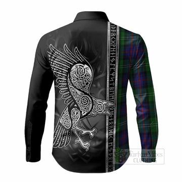 Sutherland Tartan Crest Long Sleeve Button Shirts Norse Mythology Viking Odin Crow Tattoo