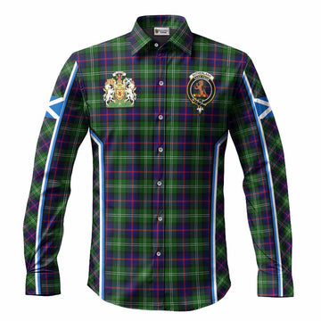 Sutherland Tartan Crest Long Sleeve Button Shirts Scotland Coat of Arm Flag Style