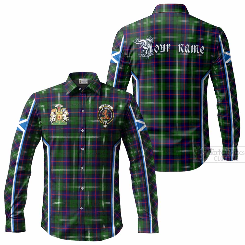 Sutherland Tartan Crest Long Sleeve Button Shirts Scotland Coat of Arm Flag Style - Tartan Vibes Clothing