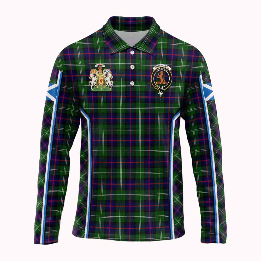 Sutherland Tartan Crest Long Sleeve Polo Shirt Scotland Coat of Arm Flag Style - Tartan Vibes Clothing