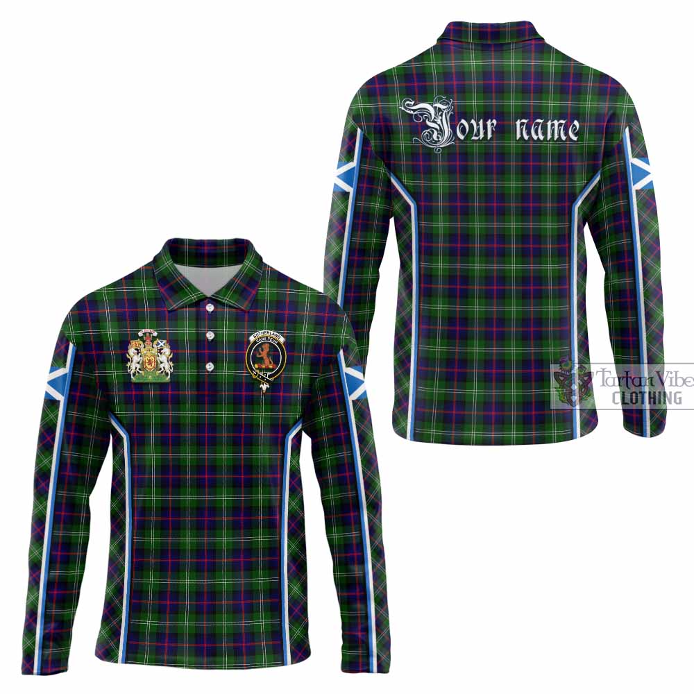 Sutherland Tartan Crest Long Sleeve Polo Shirt Scotland Coat of Arm Flag Style - Tartan Vibes Clothing