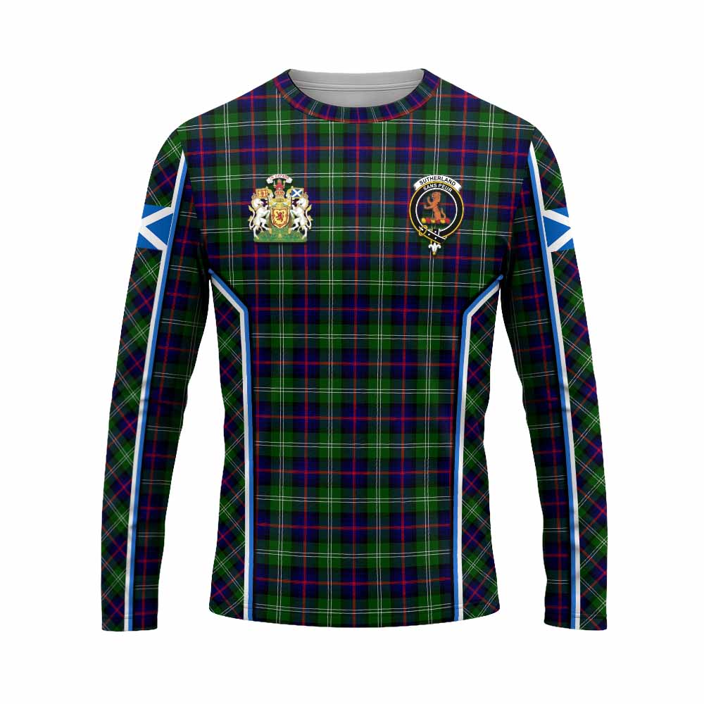 Sutherland Tartan Crest Long Sleeve T-Shirt Scotland Coat of Arm Flag Style - Tartan Vibes Clothing