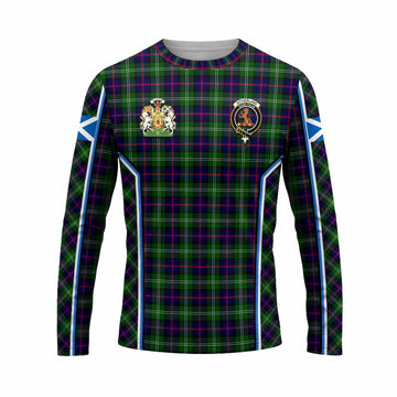 Sutherland Tartan Crest Long Sleeve T-Shirt Scotland Coat of Arm Flag Style - Tartan Vibes Clothing