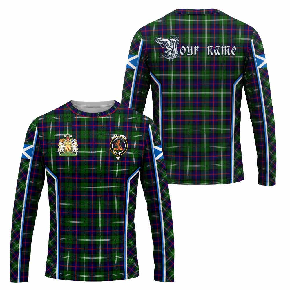 Sutherland Tartan Crest Long Sleeve T-Shirt Scotland Coat of Arm Flag Style - Tartan Vibes Clothing