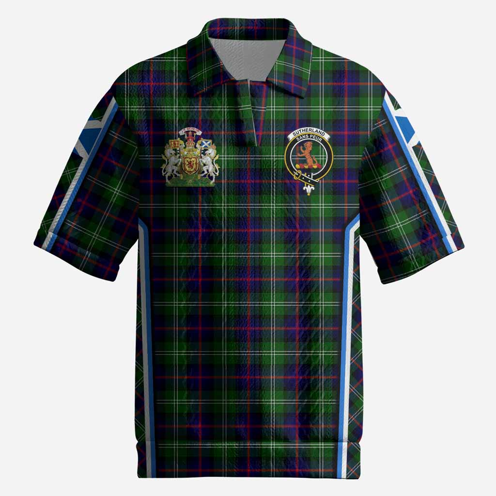 Sutherland Tartan Crest Men’s Polo Sweater Top Scotland Coat of Arm Flag Style