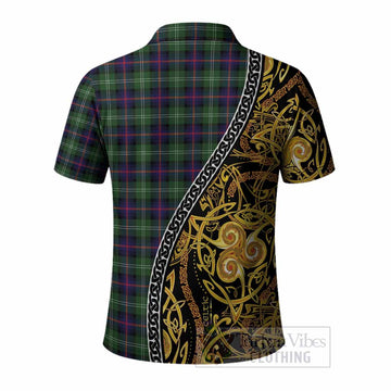 Sutherland Tartan Crest Polo Shirt Celtic Knot and Triple Trickle Spiral Symbols
