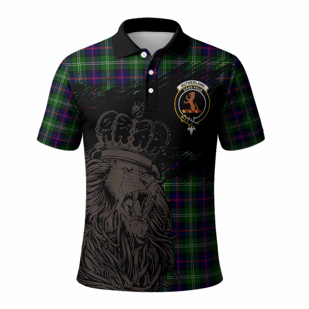 Sutherland Tartan Crest Polo Shirt Crowned Lion Heritage Style