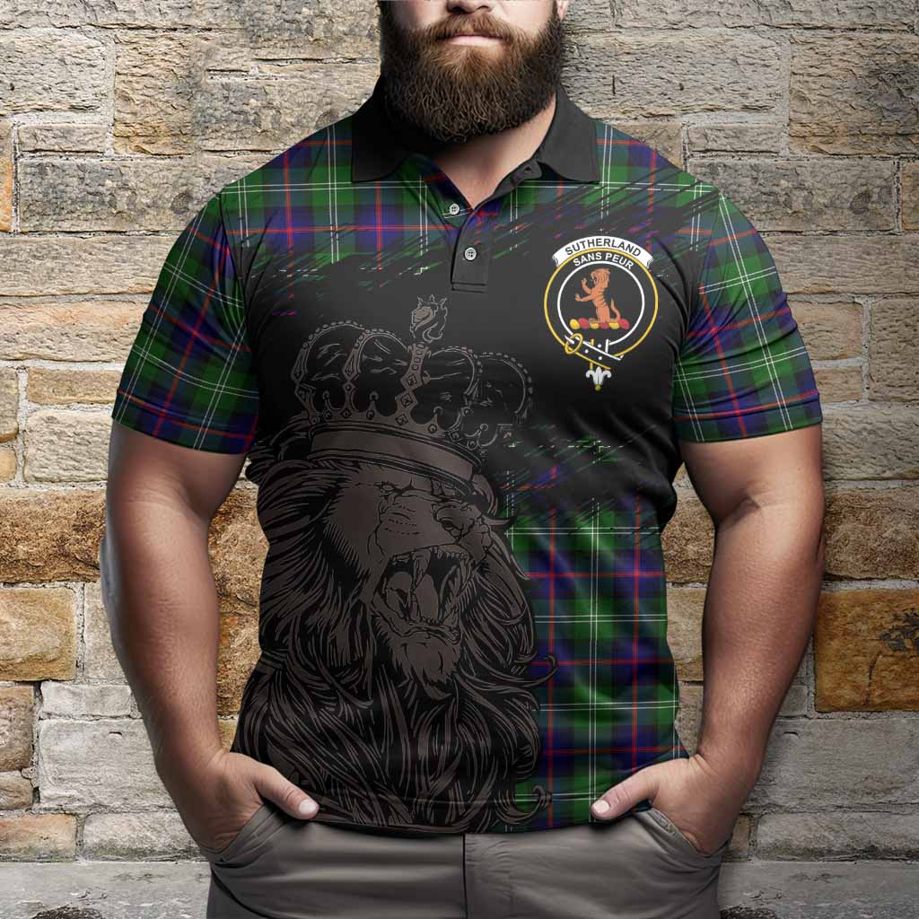 Sutherland Tartan Crest Polo Shirt Crowned Lion Heritage Style