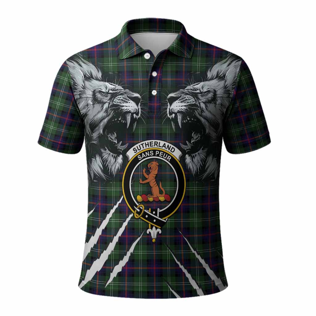 Sutherland Tartan Crest Polo Shirt Ferocious Lion Style
