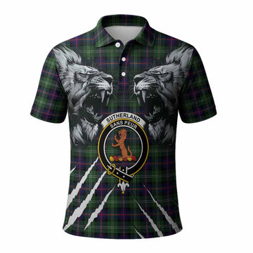 Sutherland Tartan Crest Polo Shirt Ferocious Lion Style