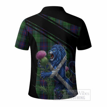 Sutherland Tartan Crest Polo Shirt Scottish Lion Rampant Thistle