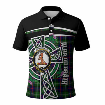 Sutherland Tartan Crest Polo Shirt Scottish Thistle Celtic Cross Alba Gu Brath