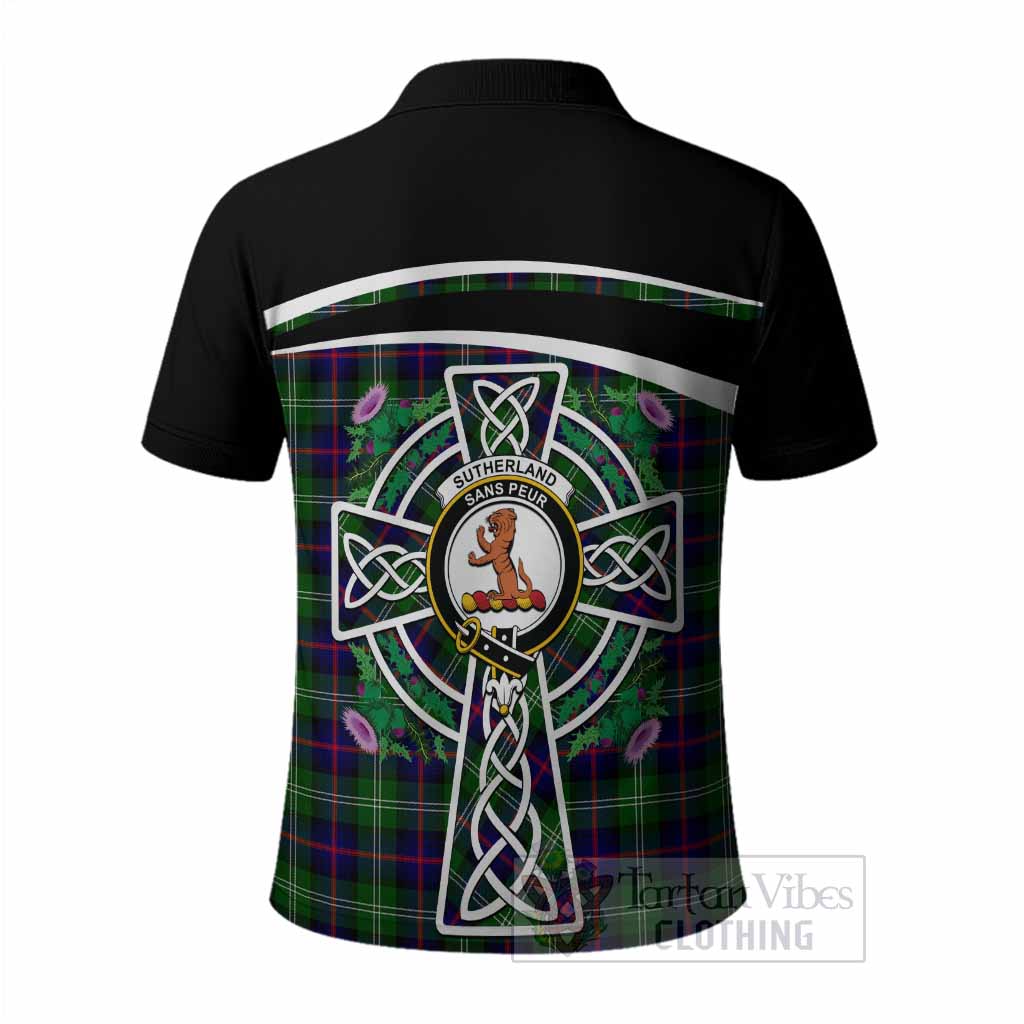 Sutherland Tartan Crest Polo Shirt Scottish Thistle Celtic Cross Alba Gu Brath