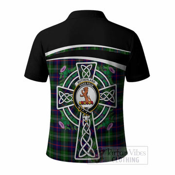 Sutherland Tartan Crest Polo Shirt Scottish Thistle Celtic Cross Alba Gu Brath