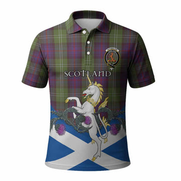 Sutherland Tartan Crest Polo Shirt Scottish Unicorn With Thistle