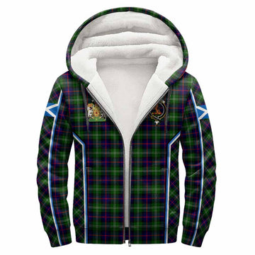 Sutherland Tartan Crest Sherpa Hoodie Scotland Coat of Arm Flag Style