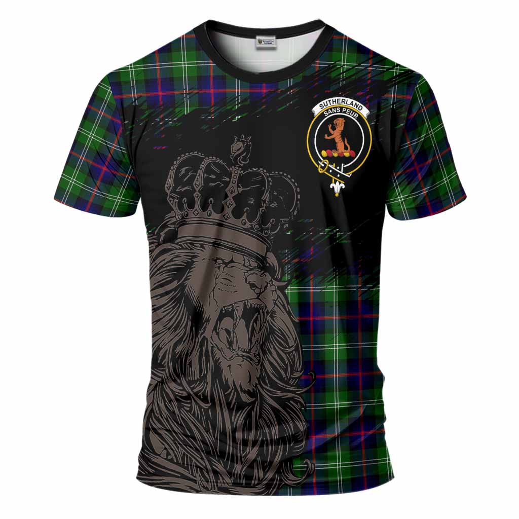 Sutherland Tartan Crest T-Shirt Crowned Lion Heritage Style