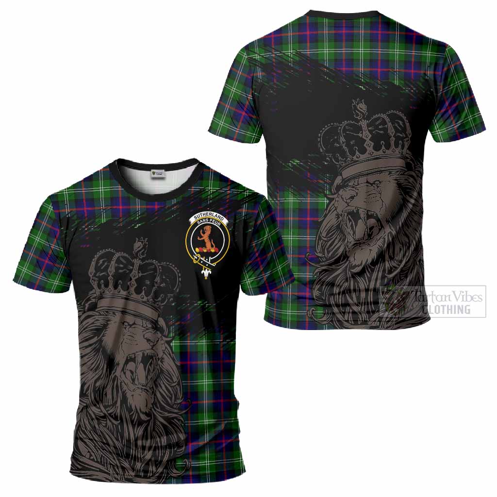 Sutherland Tartan Crest T-Shirt Crowned Lion Heritage Style