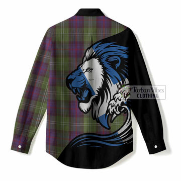 Sutherland Tartan Crest Women Casual Shirt Scottish Golden Lions Wave Flow