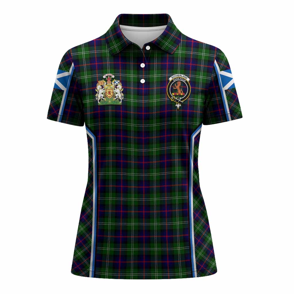 Sutherland Tartan Crest Women's Polo Shirt Scotland Coat of Arm Flag Style - Tartan Vibes Clothing