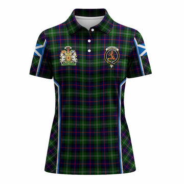 Sutherland Tartan Crest Women's Polo Shirt Scotland Coat of Arm Flag Style