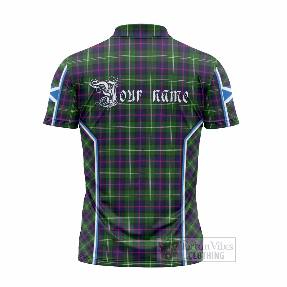 Sutherland Tartan Crest Zipper Polo Shirt Scotland Coat of Arm Flag Style - Tartan Vibes Clothing