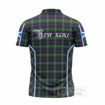 Sutherland Tartan Crest Zipper Polo Shirt Scotland Coat of Arm Flag Style - Tartan Vibes Clothing